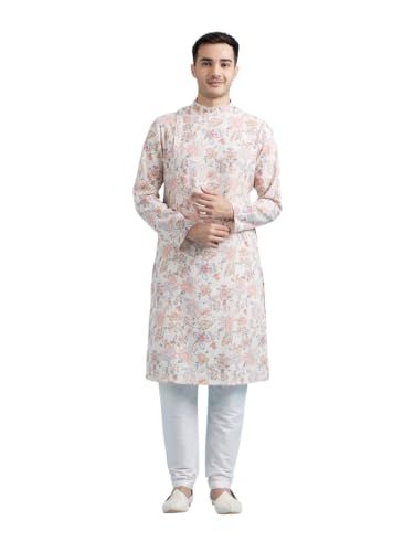 DIWAS BY MANYAVAR Men's Printed Side-Open Kurta Pyjama Set (Beige,L)