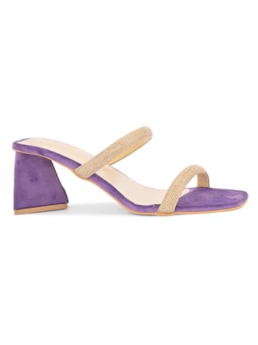 pelle albero Women Purple Embellished Slip-On Block Heels Sandals PA-PL-5005_PURPLE_40