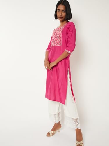 Max Women Embroidered Straight Kurta (Pink_M)