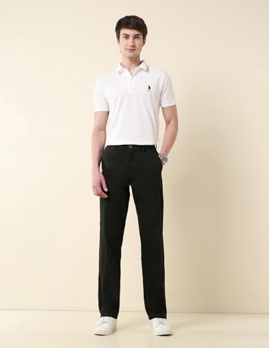 U.S.Polo Association Men's Solid Riley Straight Fit Twill Trousers Olive
