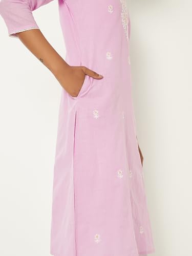 Max Women Embroidered Straight Kurta(Purple_M)