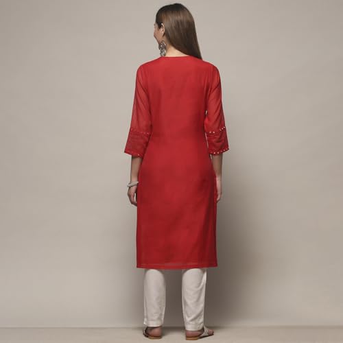 BIBA Women YARNDYED Straight Kurta Mix and Match(Summer Staples COLLECTION20282_RED_40)