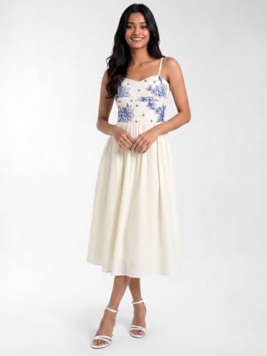 Max Women Embroidered Midi Dress (White_XL)
