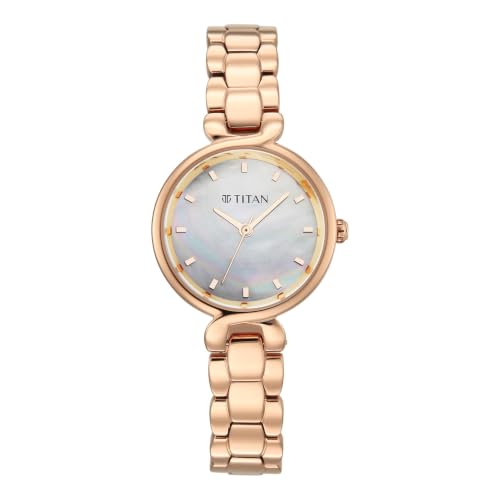 Titan Workday Edit with Quartz Analog Mother of Pearl Dial IPRG Stainless Steel Strap Watch for Women - 95398WM01