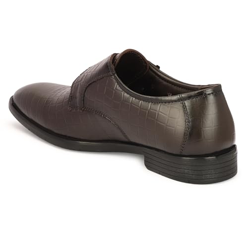 Leatherful Single Monk Strap Shoe, Genuine Leather, Black, TPR Sole, Nappa Leather Lining, (Croco Brown, UK Footwear Size System, Adult, Men, Numeric, Medium, 9)