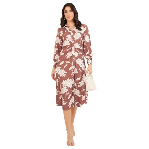 Styli Women’S Floral Print Collared Long Sleeves A-Line Midi Dress | Classic Shirt Collar, Cuffed Sleeves, Flattering A-Line Silhouette. Perfect for Parties & Special Events.