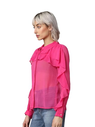 ONLY Women Solid Polyester Regular Fit Pink Shirt