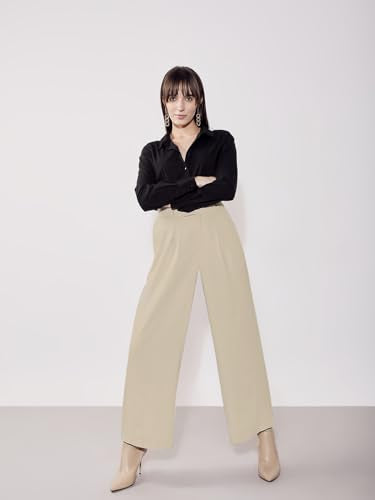 Vero Moda Women's Flared High Rise Beige Pants