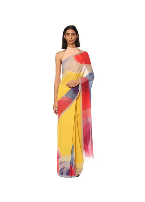 Satya Paul Grey Georgette Silk Printed Casual Saree for Women