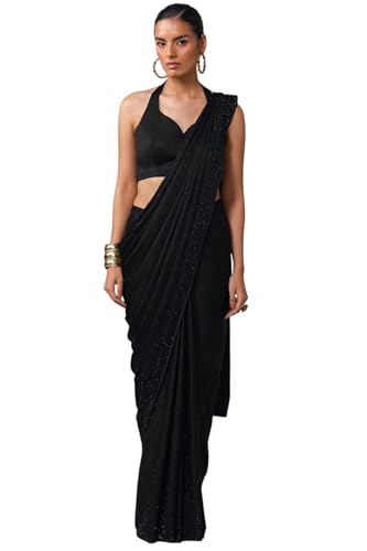 Soch Womens Black Crepe Embellished Saree