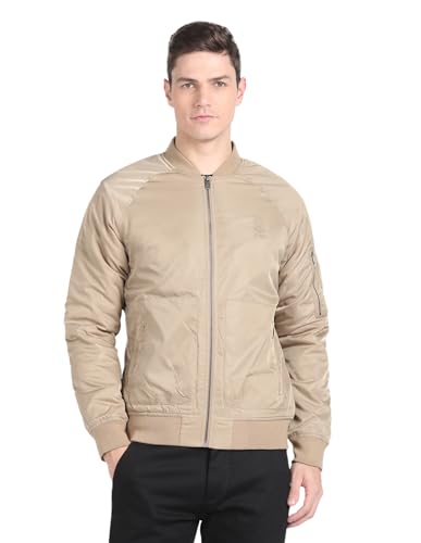 U.S.Polo Association Men's Solid Stand Collar Bomber Jacket (USJCKO3014_Beige_2XL)