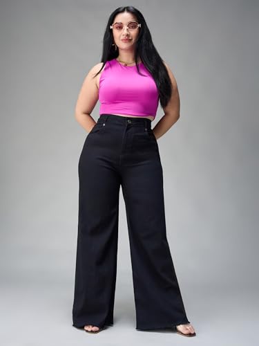 Miss Chase A+ Women's Bootcut High Rise Regular Length Stretchable Denim Jeans (APAW24DEN86-91-445-40, Matte Black, 40)