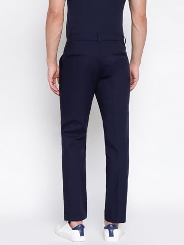 GUESS Myron Dressy Cotton Dobby Stretch Smart Blue Solid Mid Rise Regular Fit Chinos Trousers