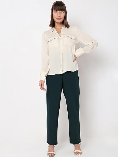VERO MODA Women Solid Polyester Regular Fit Off-White Shirt