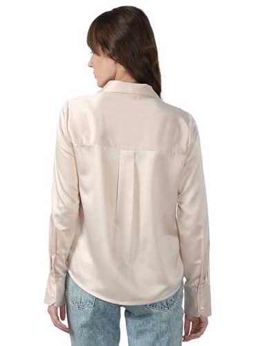 VERO MODA Women's Polyester Regular Fit Beige Shirt