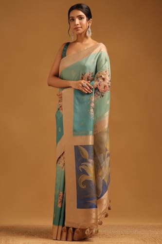 Soch Womens Blue Silk Blend Floral Saree With Zari Woven