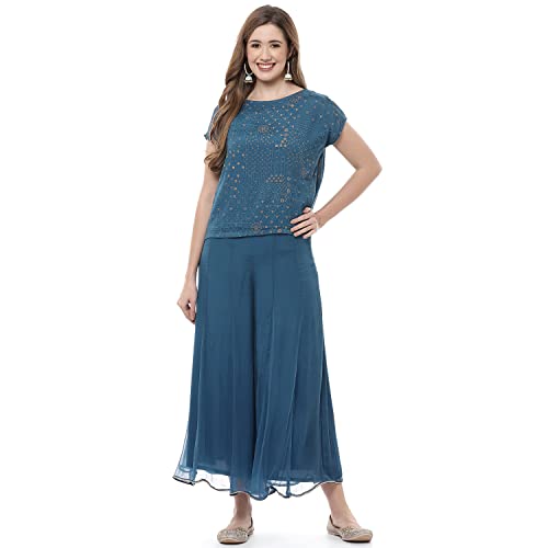 Rangriti Women's Ethnic Petrol Blue Ethnic Wear Two Piece Set (Size_M)