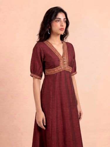 Aarke Ritu Kumar Wine Plum Tree Midi Dress with Belt