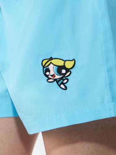 The Souled Store Powerpuff Girls: Bubbles Women and Girls Elastic Waistband Sky Blue Embroidered Cotton Regular Fit Lightweight All-Season Everyday Casual Comfortable Lounge Boxer Shorts