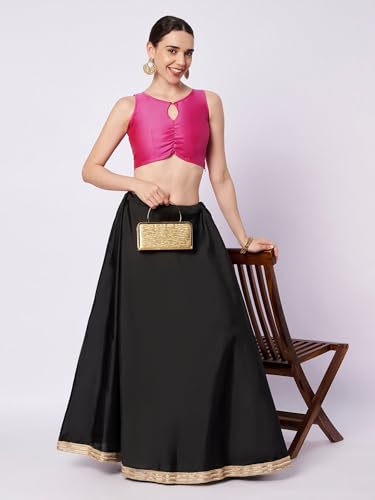 studio rasa Women's Silk Blend Solid Key-Hole Readymade Crop Top for Festive Party Wedding(TPWC12604XS_Pink_X-Small)