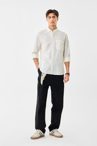SNITCH Men Formal Shirt | Regular Fit Full Sleeve Button-Down Collar Solid Pattern | Premium Cotton Linen Blend & Breathable Fabric for Office & Casual Wear | Off White