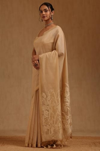 Soch Womens Beige Chanderi Zari Woven Saree