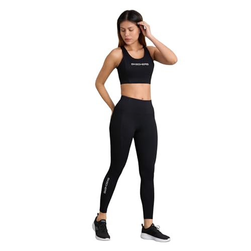 Skechers Women Rib Panelled Black Leggings