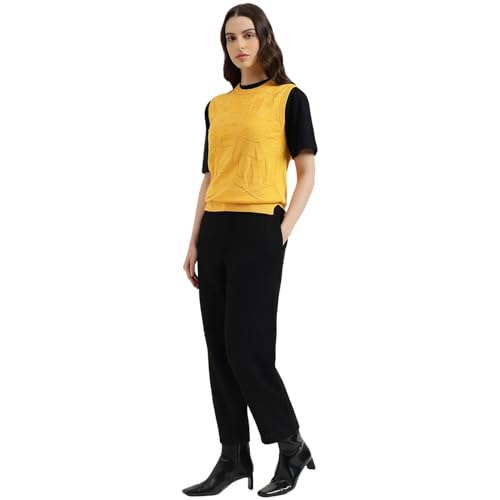 United Colors of Benetton Round Neck Self Design Sweater (Size: S) - 26P1594D108YI3N7 Yellow