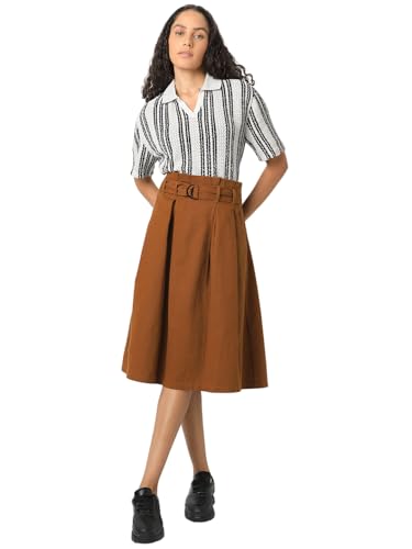 VERO MODA Women Solid Brown Cotton A-Line High Rise Skirt
