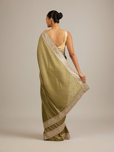 MOHEY Women's Art Silk Sequin Work, Stone Embellished Saree with Blouse Piece(Mehandi)