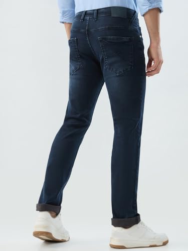 Park Avenue Men Slim Fit Solid Pattern Cotton Blend Flat Front Casual Jeans