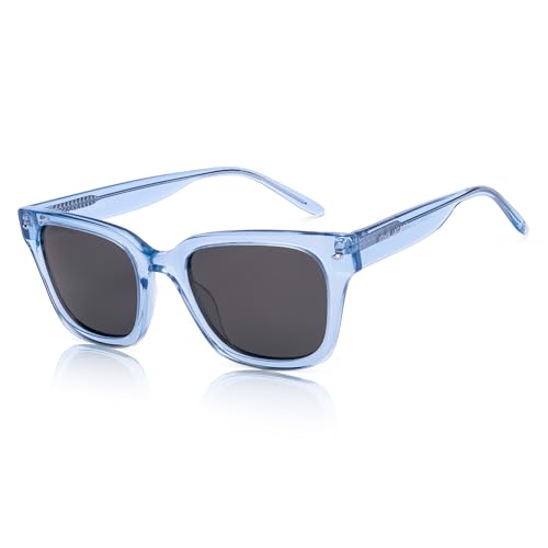 John Jacobs Transparent Blue - Black | Full Rim Square Stylish & Premium UV Protected Sunglasses | Acetate Lines | Polarized and 100% UV Protected | Men & Women | Wide | JJ S17345