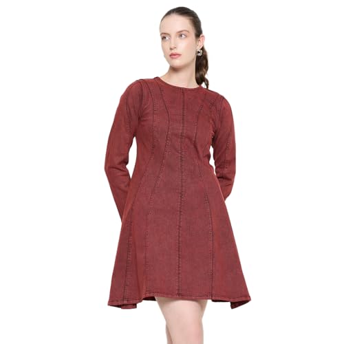 Madame Red A-line Cotton Blend Denim Dress