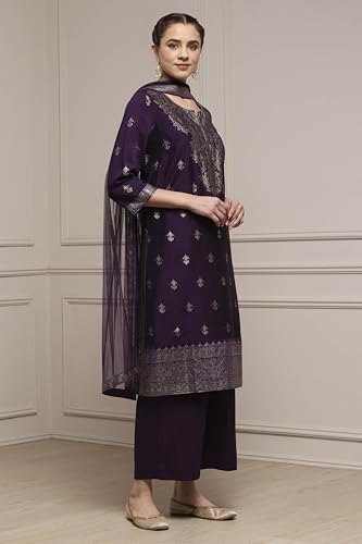 Biba Women's Viscose Rayon Kurta Set (SKDCRFLUX30159AW25PUR_Purple