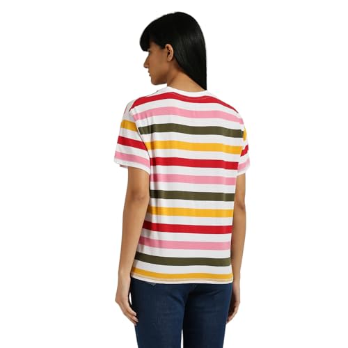 Pepe Jeans Women's Striped Relaxed Fit T-Shirt (PL505908_RED_Multi