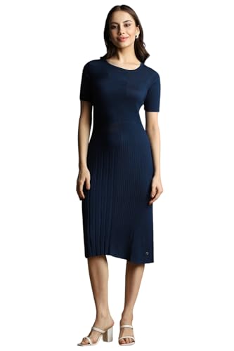 Allen Solly Women's Viscose Modern Knee-Length Dress (AHFDCRGFJ67569_Navy