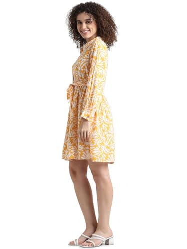 ONLY Women Printed Viscose Above Knee Yellow A-line Dress