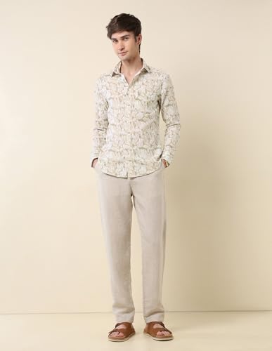 U.S.Polo Association Men's Tropical Printed Tailored Fit Shirt Green