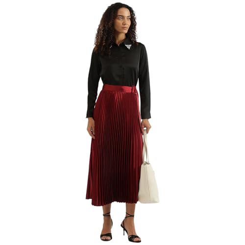 United Colors of Benetton Pleated Skirt (Size: M)-24A4BSHNSK05IRB2 Maroon