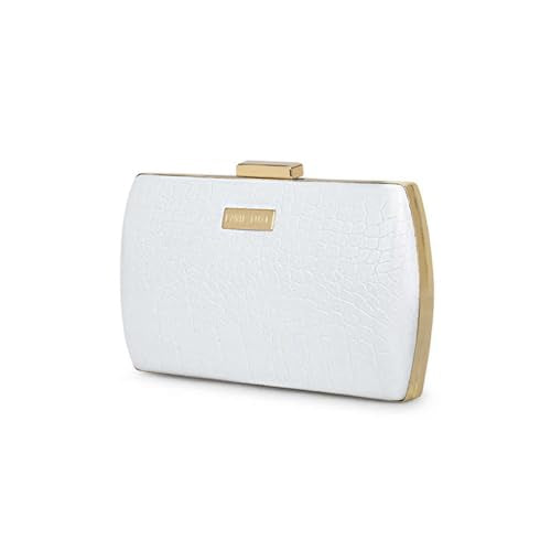 Lavie Lx Glossy Synthetic Zipper Closure Women's Clutch (WHITE, LARGE)