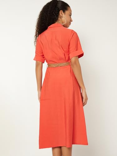 Max Women's Cotton A-Line Below The Knee Dress (SB511002_Orange