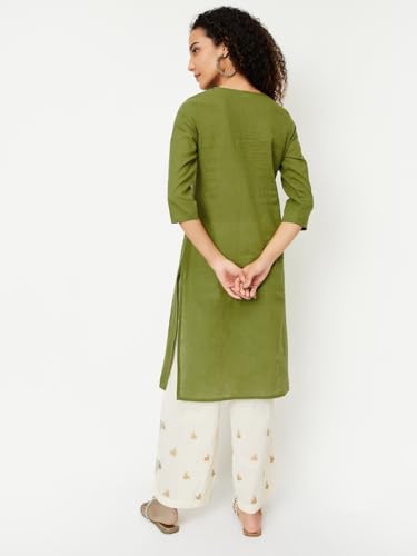 Max Women Cotton Blend Regular Fit Kurta (PFEKSP25KE_Green, Large)