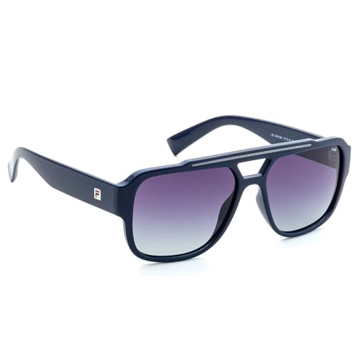 FILA sunglasses| 100% UV protected | Gradient | Full Rim | Pilot | Men | Large | Shiny Blue-Shiny Dark Gun Acetate Frame | Smoke Gradient Lens