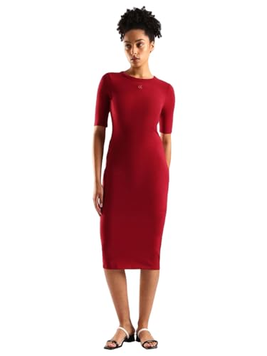 Calvin Klein Jeans Women's Cotton Bodycon Below The Knee Casual Dress (47D217G601_Magenta Jewel