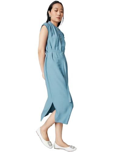 Max Women Textured Belted Midi Dress (Blue_XXL)