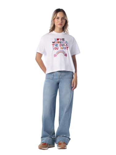 ONLY Women's Typographic Relaxed Fit White T-Shirt