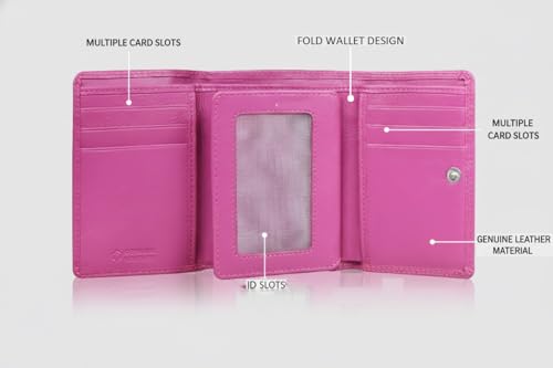 Calfnero Women's Genuine Leather Wallet-Long Purse Wallet with Multiple Card Slots, Zip Pocket and Note Compartment. (Pink)