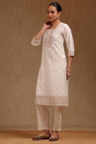 Soch Womens Off White Gadwal Embroidered Kurta Set With Thread Work