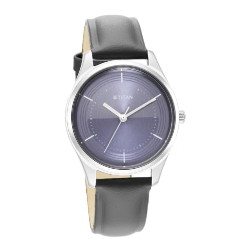 Titan Plain 3 Hands Work Wear Blue Round Dial Grey Colour Leather Strap Womens Watch - NR2639SL06