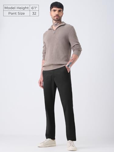 The Souled Store Chinos: Phantom Black Men and Boys Buttoned Waist Solid Cotton Spandex Stretchable Easy to Style Everyday Offic Wear Slim Fit Chinos